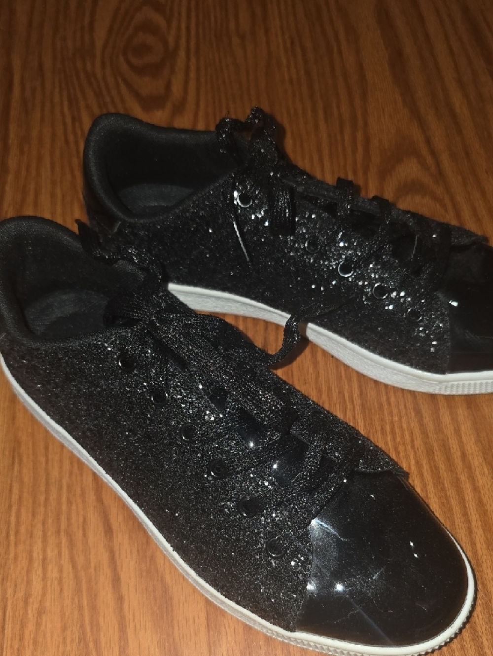 Women’s Black Glitter Lace-Up Sneakers - Picture 2 of 6